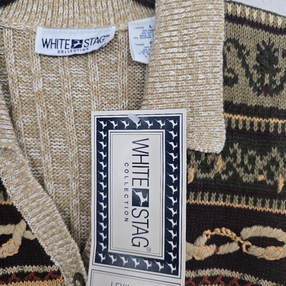 VTG White Stag Sweater Vest Women L Button Up Collared Nordic Boho Artsy… - Picture 4 of 11
